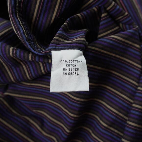 Bugatchi Uomo Purple Vertical Stripes Button Up Top Mens XXL Cotton Long Sleeve - Picture 5 of 7